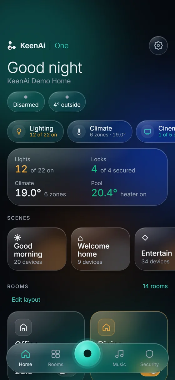 KeenAi One home screen for the Demo Home